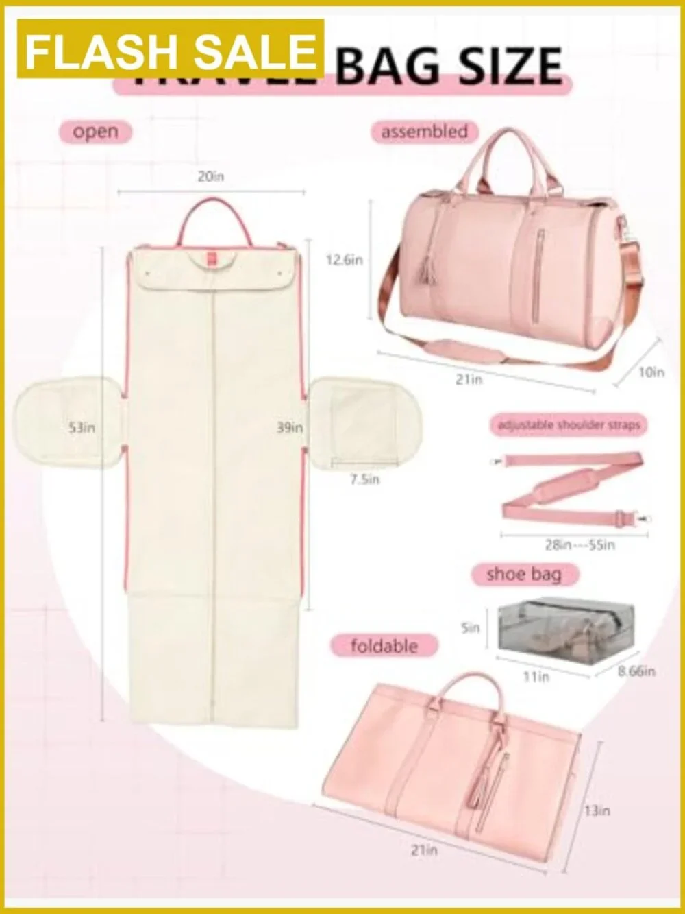 45L Waterproof Garment Duffle Bag Carry On Travel Convertible